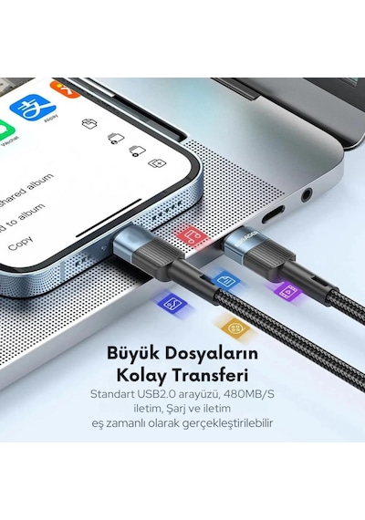 Essager 0.50cm 60w Pd Type C To Type C Şarj Kablosu, Akım, Isı Ve Güç Korumalı Ultra Sağlam Kablo