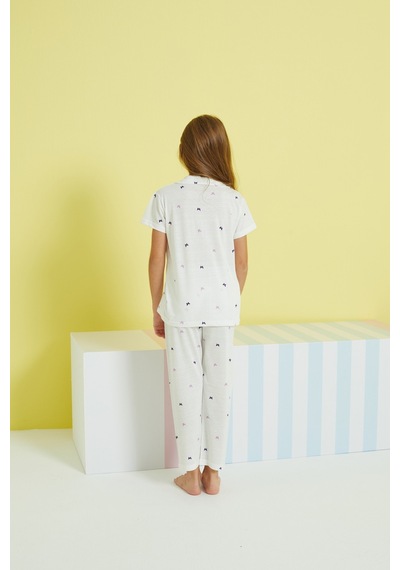 Siyah İnci Örme Düğmeli Pijama Takım 24108027 Çok Renkli