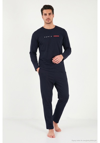 Buratti Baskılı Pamuklu Uzun Kollu Pijama Takımı Erkek Pijama Takımı 6575006 Lacivert