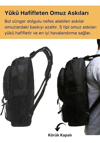 Carlburn Ortopedik Su Geçirmez Konfor Modeli Fermuarlı Büyük Boy Çok Gözlü Bölmeli Kamp Outdoor Sırt Çantası Çok Renkli