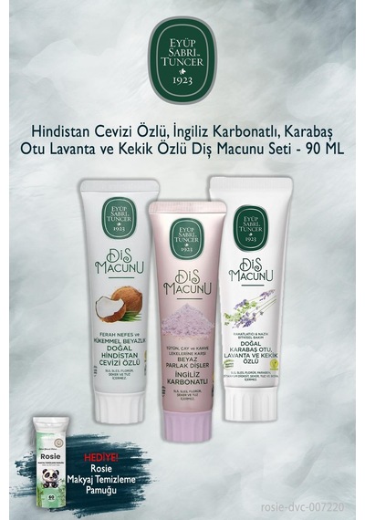 Eyüp Sabri Tuncer 90 Ml Hindistan Cevizi, Karbonat, Lavanta Özlü X3 Diş Macunu, Rosie Beyazlık