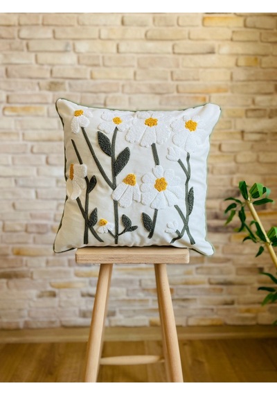 Swita Home 4'lü Kombin Punch Işlemeli Kırlent Kılıfı Panç Sarı - Beyaz