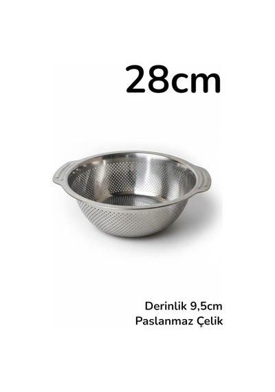 4 Lü Paslanmaz Çelik Süzgeç, Kevgir 22/24/28/30cm Gri
