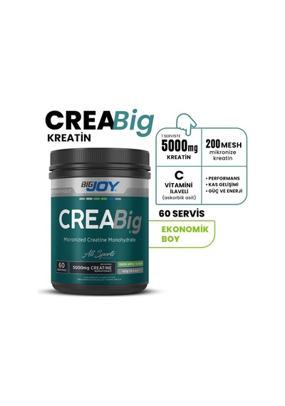 Kreatin Creabig Creatine 420gr 60 Servis Yeşil Elma Monohydrate%100 Mikronize