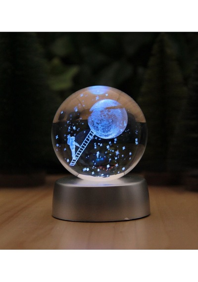 Ledli Usb'li Plastik Standlı Merdivenle Aya Çıkan Astronot Temalı Küre Renkli Rgb 3d Oda Gece Lamba Çok Renkli