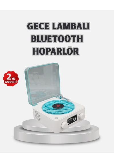 3-ü-1 - 462 - Gece Işığı Bluetooth Hoparlör Dijital Saat Vintage Plak - Muratech - Çalar Tasarımlı