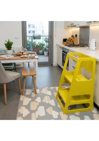 Kaidan Pure Yellow Renk Çocuk Öğrenme Kulesi-etkinlik Kulesi Ayarlanabilir Basamaklı Doğal Mdf