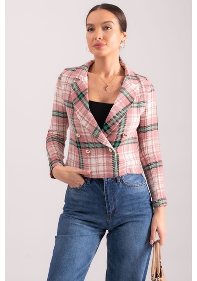 Armonika Kadın Gül Kurusu Kruvaze Yaka Tüvit Crop Ceket Arm-24k001014