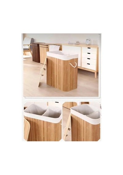 Çamaşır Sepeti Doğal Bambu Katlanabilir Kirlilik, Yıkanabilir Çıkarılabilir Astar Torbalı, Sele Görünümlü Şık Ve Dayanıklı Çamaşır Sepeti, Kapaklı Ve Ergonomik Tasarım Natural