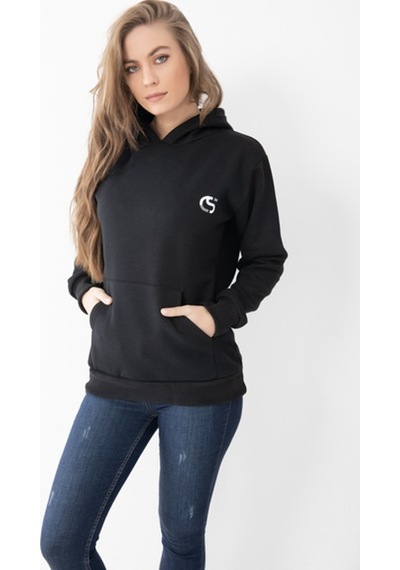 Unisex Siyah Renk Baskılı Kapşonlu Sweatshirt Siyah