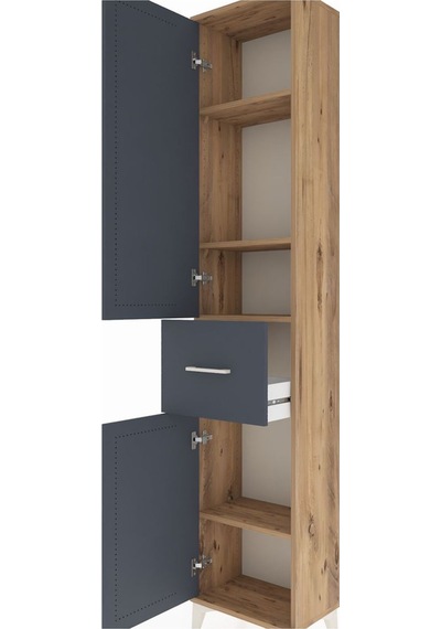 Arges Dolap 4 Raflı Tek Çekmeceli 2 Kapaklı 44x30x221 Çam-ant... Çam