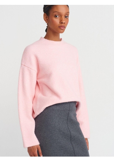 Dilvin 10640 Bisiklet Yaka Yumuşak Dokulu Triko Kazak-pembe-5918 Pembe