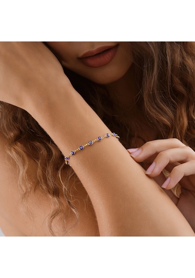 Queen Silver Jewelryy 925 Ayar Gümüş Lacivert Sıralı Nazar Bocuklu Bileklik Altın