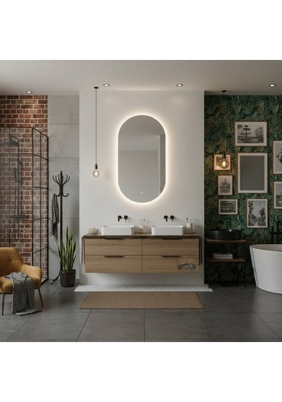 65x116 Cm Modern Oval Led Banyo Aynası Dokunmatik, Dim Edilebilir, 3000k Günışığı Sarı
