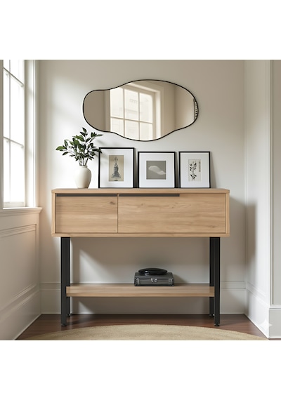 Robin Home Antre Hol Salon Aynalı Dresuar Kapaklı Metal Ayaklı No1 Sepet Kahverengi