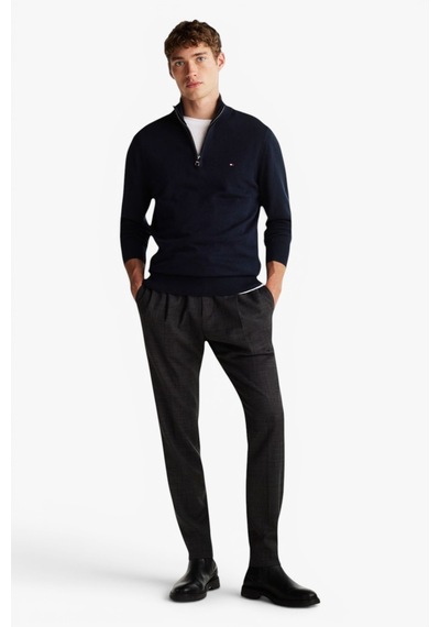 Tommy Hilfiger Pıma Org Ctn Cashmere Zıp Mock Erkek Mavi Kazak - Mw0mw28049