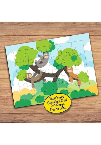 Ağaçtaki Sevimli Maymunlar Çocuklara Özel Puzzle Yapboz Tablo-pz138