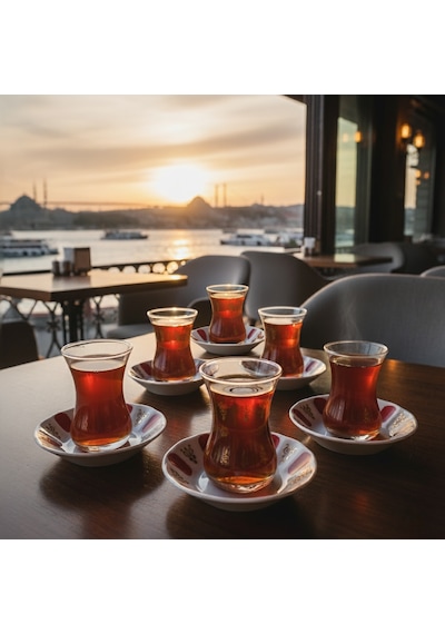 Paşabahçe 6'lı Çay Bardağı 130cc Ve Porland Porselen 6'lı Çay Tabağı Set Kolye,küpe Hediyeli Şeffaf