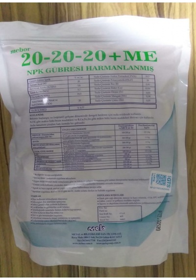 Meb Mebor 20 20 20 Harmanlanmış Npk Gübresi 1 KG. Azot. Fosfor.