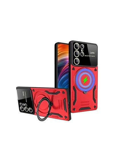 Gld-spt- Newface Samsung Uyumlu Galaxy S24 Ultra Kılıf Joy Lens Standlı Kapak - Kırmızı