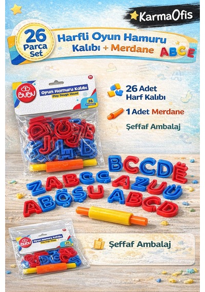 26 Parça Harfli Oyun Hamuru Kalıbı+4 Lü 600 Gr Oyun Hamuru 3+ Yaşı Krem