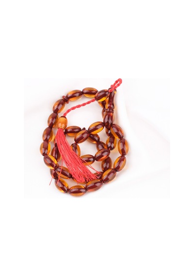 Sıkma Kehribar Beyzi Kesim 9x14mm Tesbih Kırmızı - Sarı