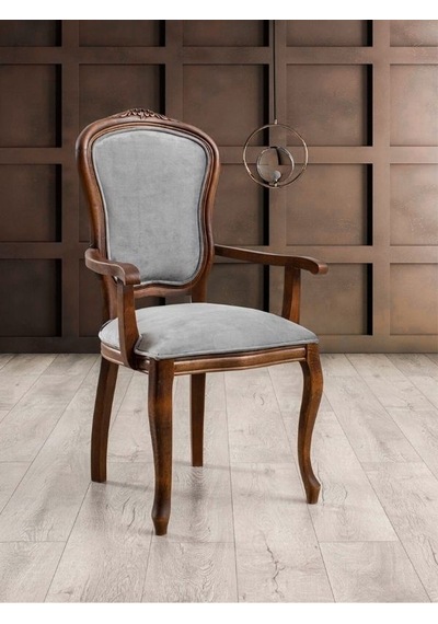Victoria Kolçaklı Ahşap Oymalı Country Sandalye Ceviz