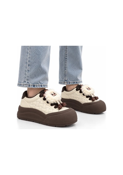 Look Life Miu Miu Çıkartılabilir Tüylü Figür Detaylı Kalın Taban Kadın Sneaker Bej