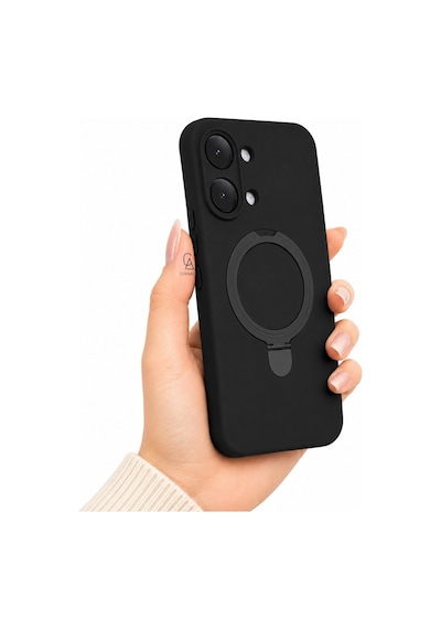 Xiaomi Poco X8 Pro Max Uyumlu Kılıf M-safe Özellikli Yüzük Standlı Telefon Kılıfı Kapak Siyah