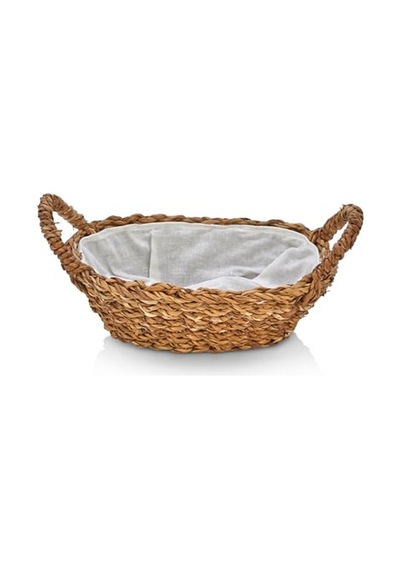 El Yapımı Doğal Hasır Kulplu Çok Amaçlı Dekoratif Oval Sepet, Hasır Kulplu Ekmek Sepeti 27x18x8 Cm Çok Renkli