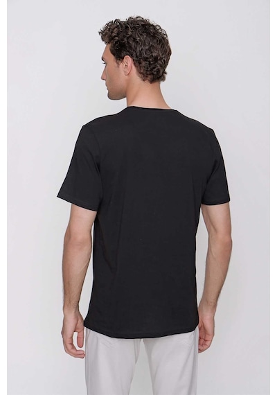 Erkek Siyah Basic Düz %100 Pamuk Bisiklet Yaka Slim Fit Dar Kesim Kısa Kollu Tişört Siyah