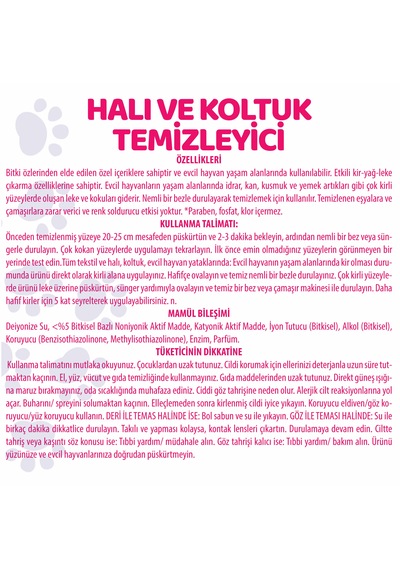 Pet White Evcil Hayvan Halı ve Koltuk Temizleyici Sprey 500 ML