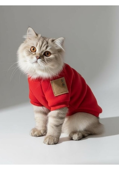 Sevimli Çilek Detaylı Kırmızı Kedi Polar Sweatshirt