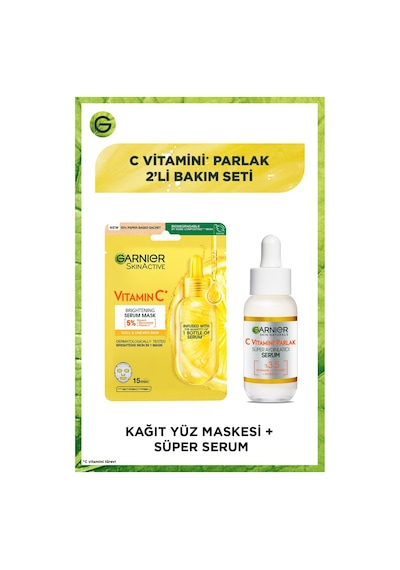 Garnier C Vitamini Parlak 2'li Bakım Seti Kağıt Yüz Maskesi + Süper Aydınlatıcı Serum