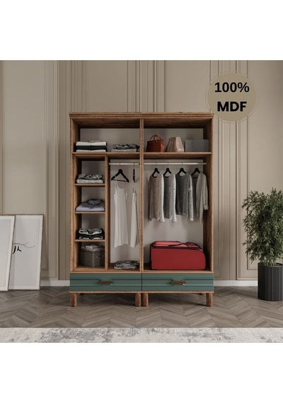 Zen 4 Kapak Ayaklı Tasarım Country Mdf Gardırop Yeşil