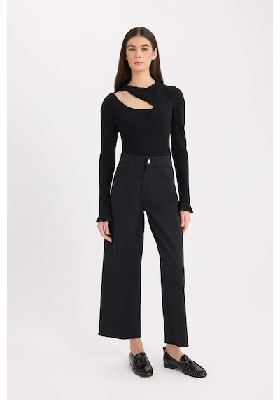 DeFacto Slim Fit Dar Kesim Yarım Balıkçı Yaka Basic Düz Fitilli Kaşkorse Uzun Kollu Tişört	 C8473AX24AUBK81