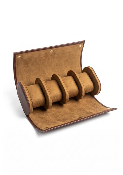4 Lü Deri Saat Kutusu Silindir Tasarım Taşınabilir Saat Saklama Organizer 24x11x7 Cm Taba