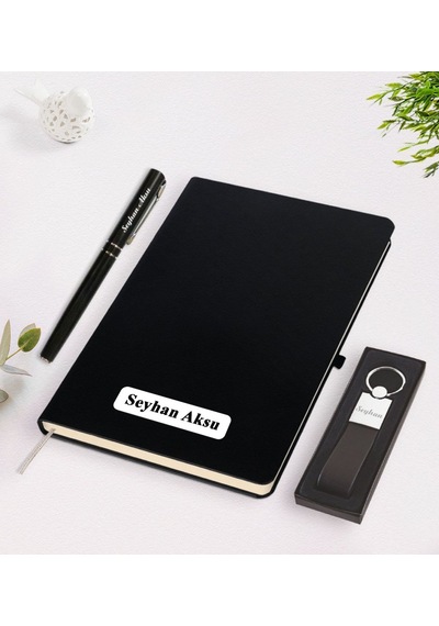 Kişiye Özel Metal Roller Kalem - Ciltli Defter - Anahtarlık Seti