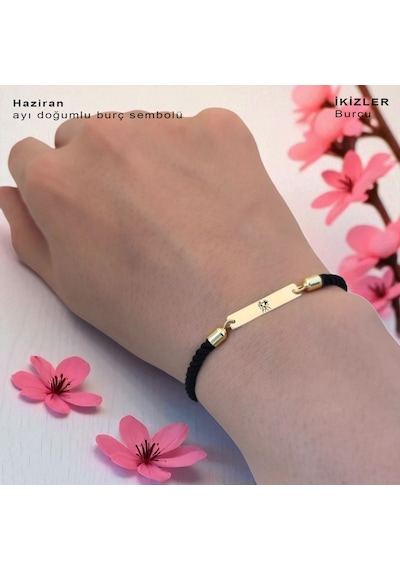 Archin İkizler Burçlarına Siyah Örgü İpli Dikdörtgen Figürlü 14 Ayar Altın Plakalı Hediye Bileklik-555burç İkizler Archin İkizler Burçlarına Siyah Örgü İpli Dikdörtgen Figürlü 14 Ayar Altın Plakalı Hediye Bileklik-555burç İkizler
