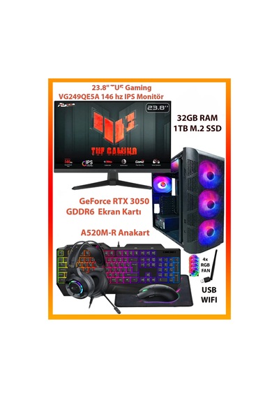 Comloji CMLJ16 R5-5500 32 GB 1 TB SSD RTX3050 24" Free Dos Masaüstü Oyuncu Bilgisayarı