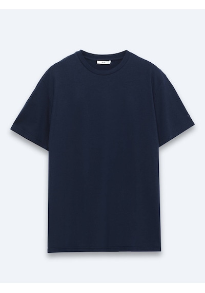 Kip Lacivert Düz Pamuk Karışımlı T-shirt