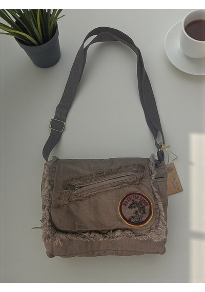 Old Cotton Cargo Vintage Küçük Salaş Unisex Günlük Çapraz Postacı Çantası S Boy 26x20cm Kahverengi