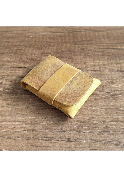 Sumerian Leather Craft Minimalist Deri Kartlık Cat Sarısı Anahtarlık Hediye Sarı