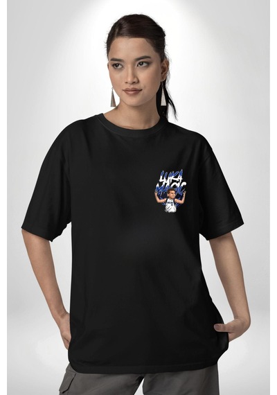 Luka Luka Doncic Basketboll Dallas Siyah Oversize Unisex Ön Sol Yan Minimal Baskılı Tişört Koyu Siyah
