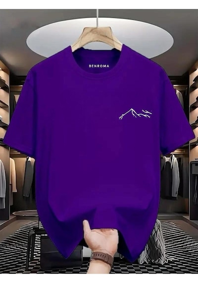 Beyaz Dağ Baskılı Oversize Tişört Mor