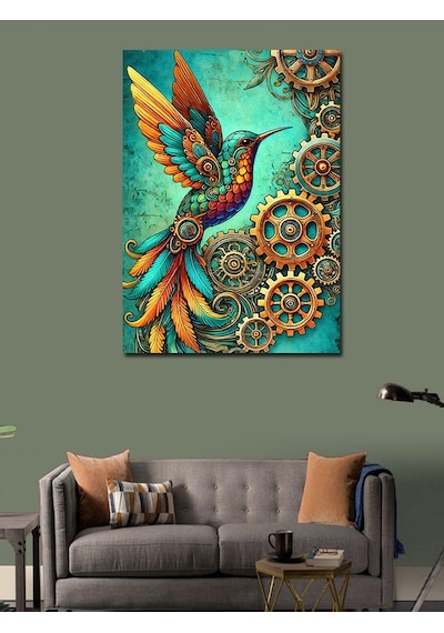 Kanvas Tablo Mekanik Kuş Ve Sanat Çarkları 50cmx70cm