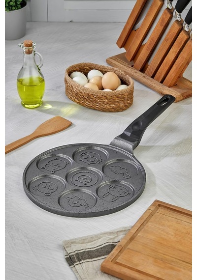 28 Cm Döküm Granit Kaplama Emoji Pankek Tavası, Gri Diğer