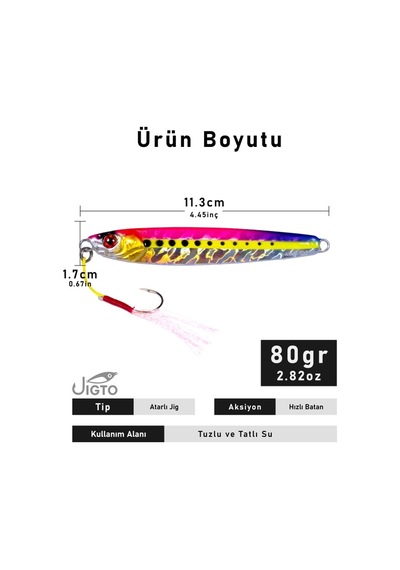 Jig, Zoka, Suni Yem, Uv Metal Jig, 80gr 11cm Jıgto Tide 80