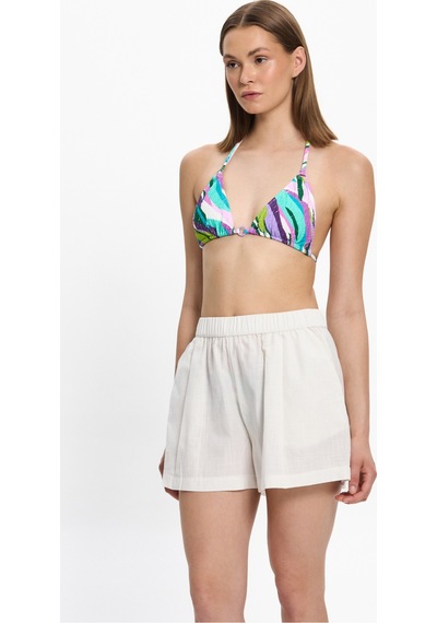 Toosalty Kadın Beyaz Kısa %100 Cotton Cepli Plaj Şortu 25pl12st Beyaz