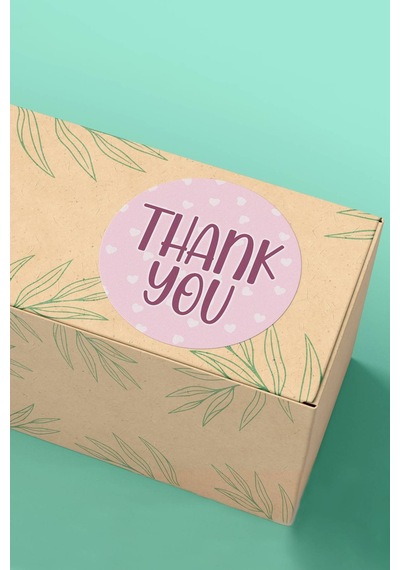 Pembe Kalpli Thank You Sticker 3x3cm St2351 Çok Renkli